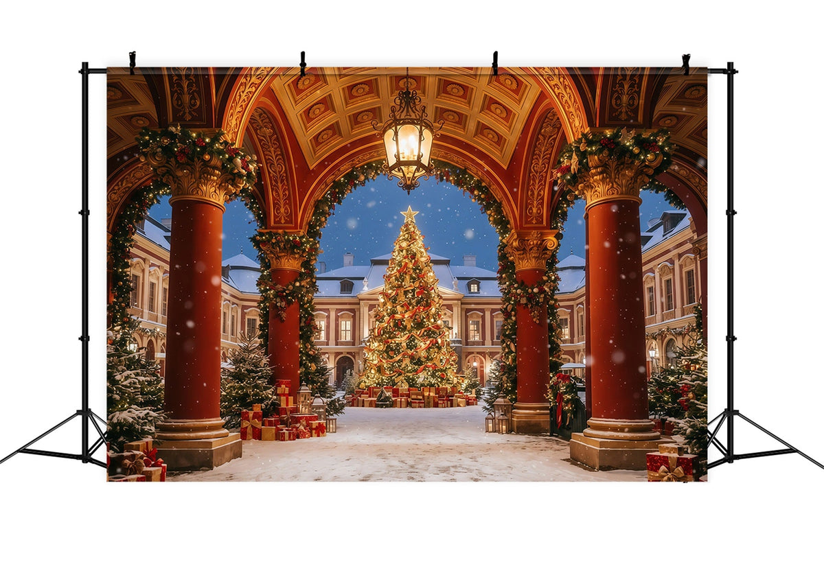 Weihnachtlicher Torbogen-Hintergrund Verzierte Hofanlage Weihnachtsbaum-Auslage GQ610-110