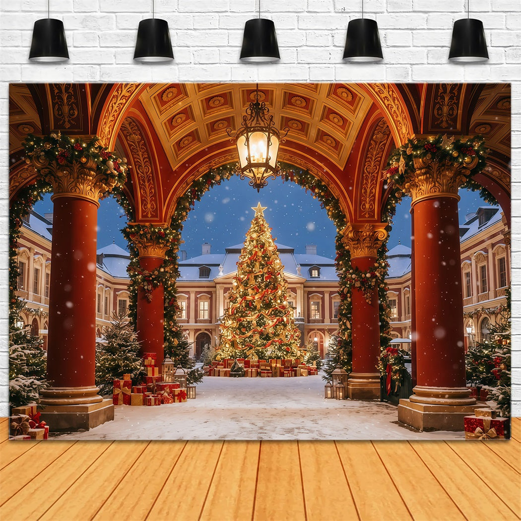 Weihnachtlicher Torbogen-Hintergrund Verzierte Hofanlage Weihnachtsbaum-Auslage GQ610-110