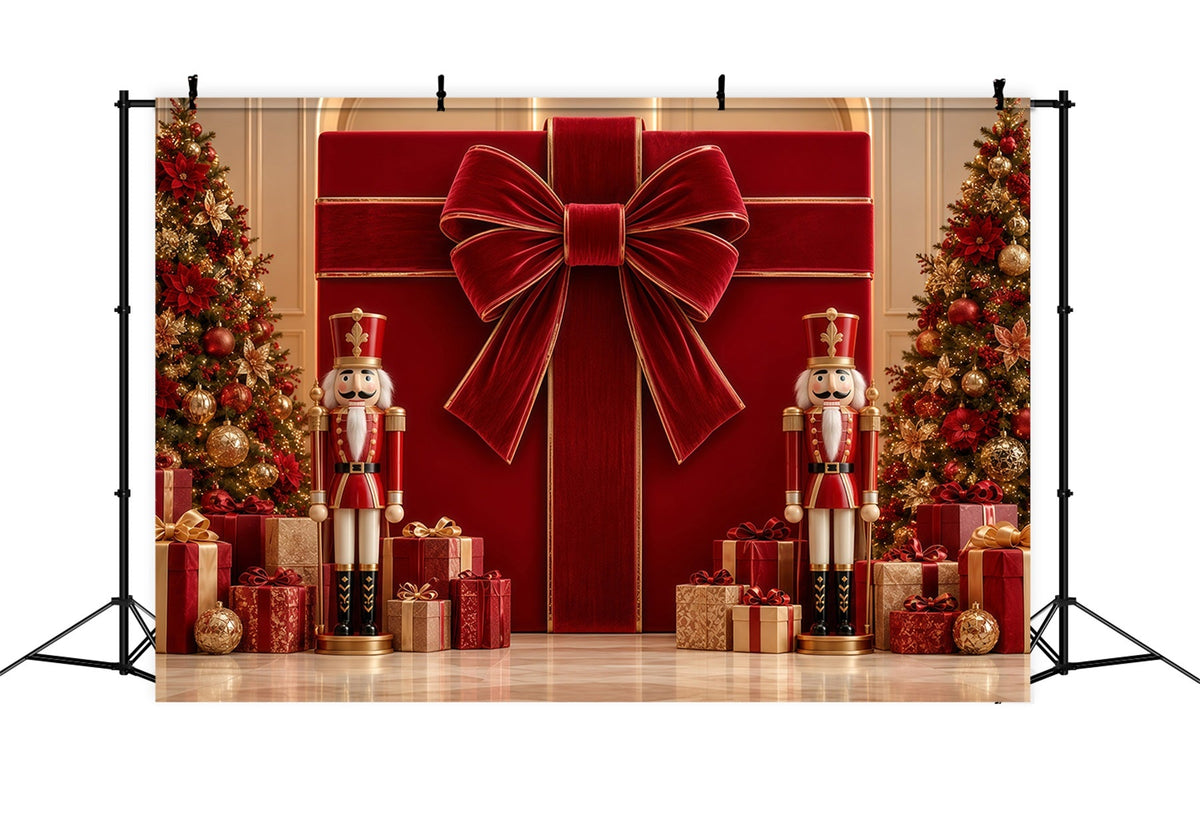 Weihnachtlicher Schleifen-Hintergrund Samtgeschenkbox Nussknacker Frohe Weihnachten GQ610-117
