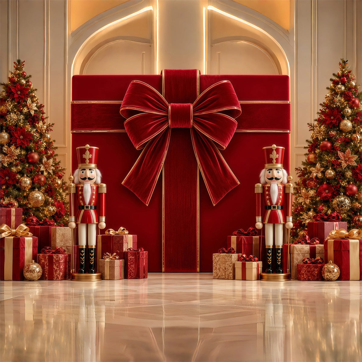 Weihnachtlicher Schleifen-Hintergrund Samtgeschenkbox Nussknacker Frohe Weihnachten GQ610-117
