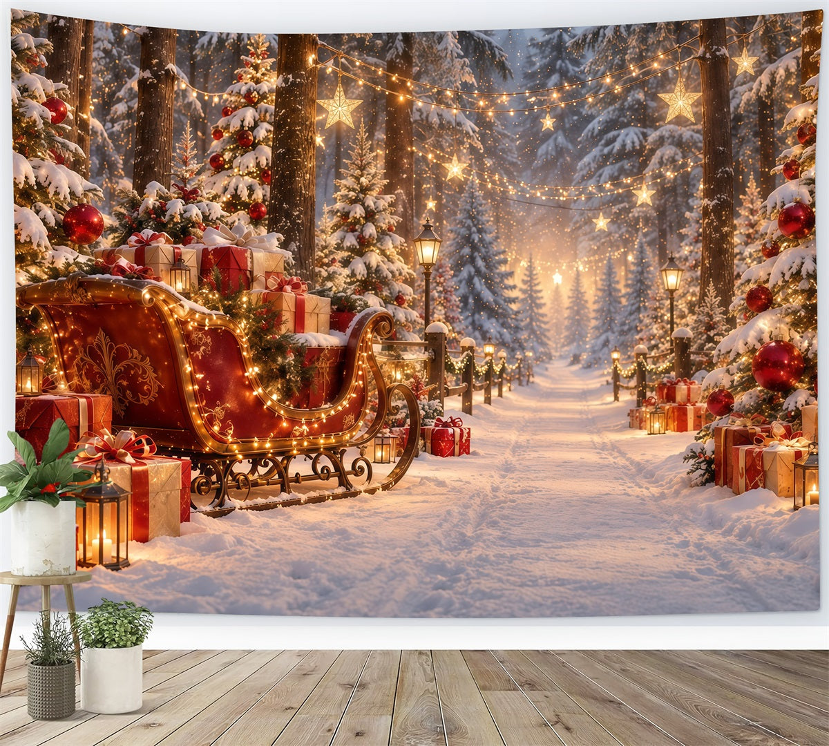Weihnachtsbaum-Hintergrund Leuchtender Schlitten Geschenkeweg GQ610-121