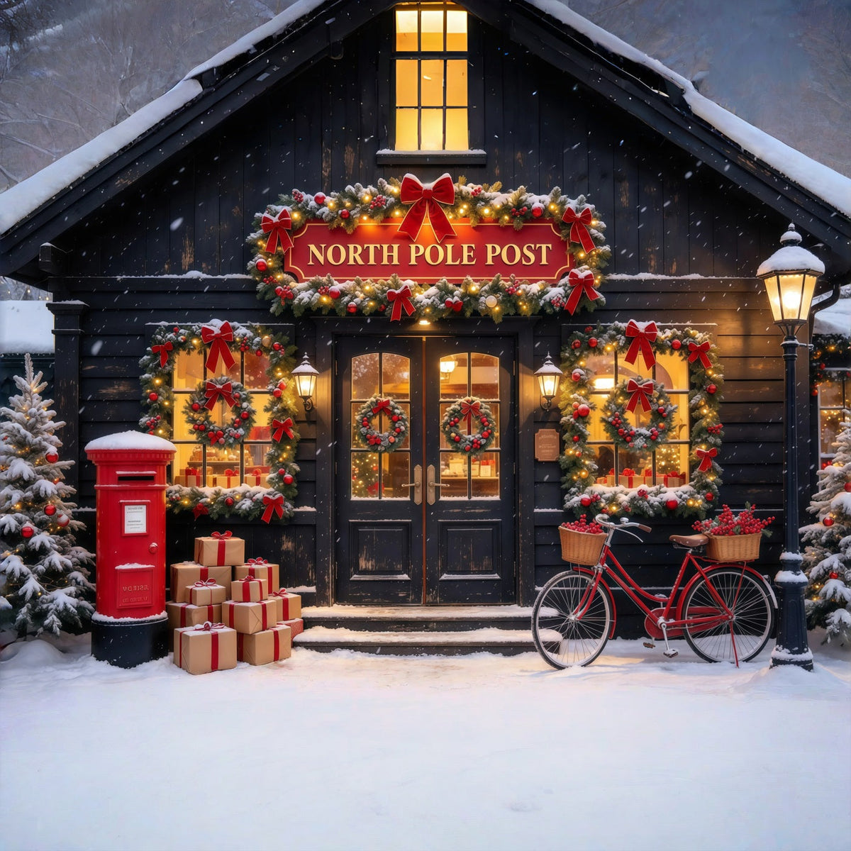 Nordpol Fotohintergrund Winterliches Verschneites Postamt GQ610-13
