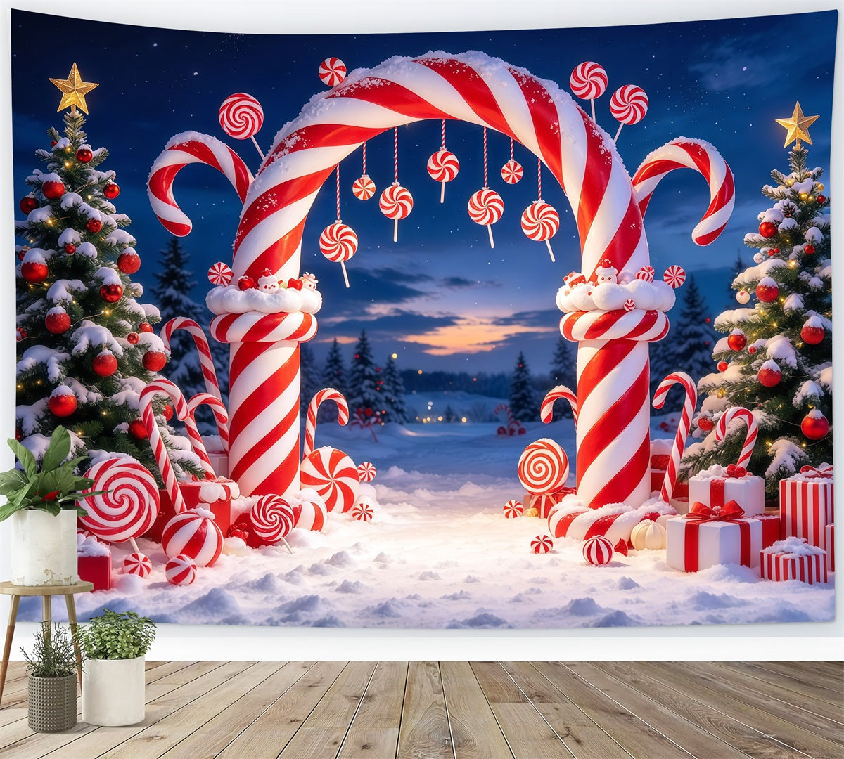 Weihnachtlicher Zuckerstangen Hintergrund Pfefferminzbonbonland Torbogen GQ610-18