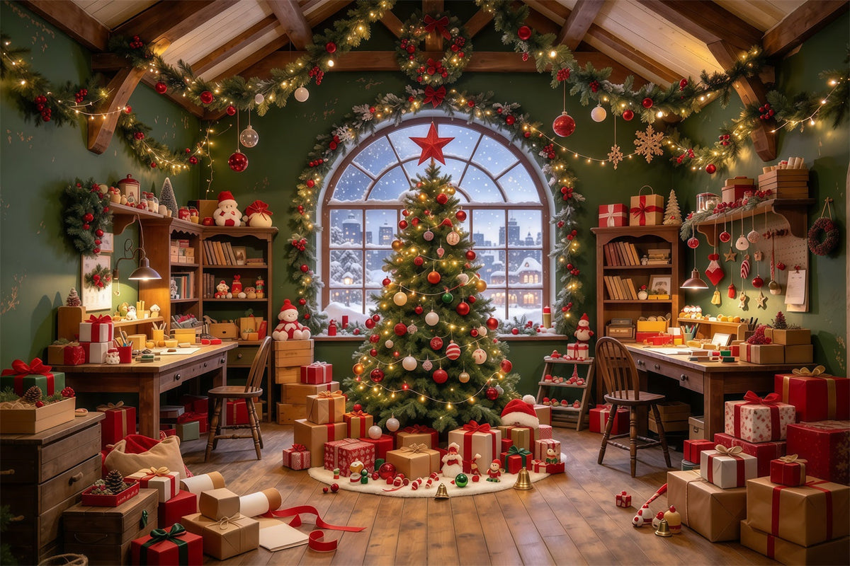 Santa Hintergrund Gemütlicher Spielzeugwerkstatt Innenraum GQ610-2