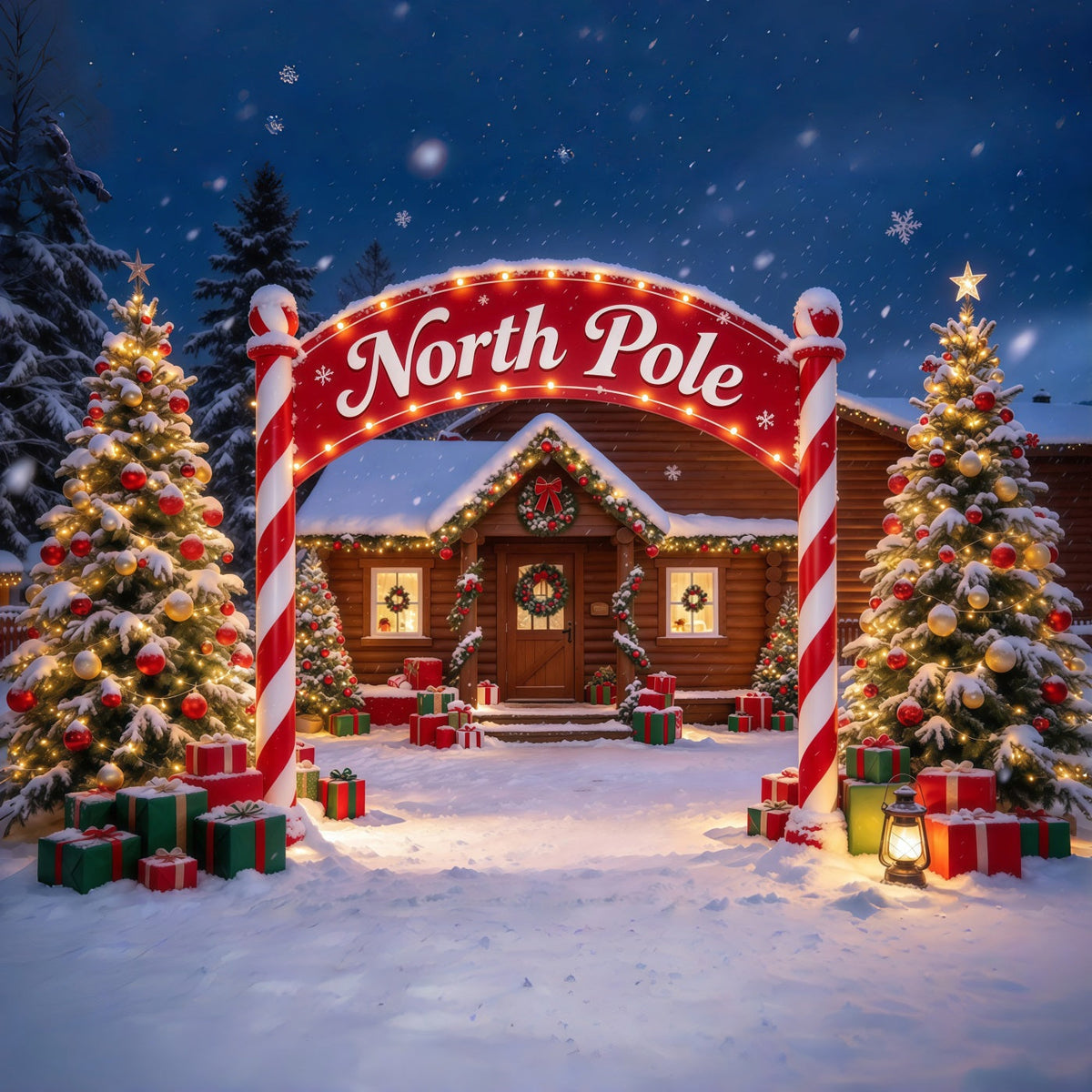 Nordpol Fotohintergrund Winterliche Verschneite Hütten Einfahrt GQ610-36