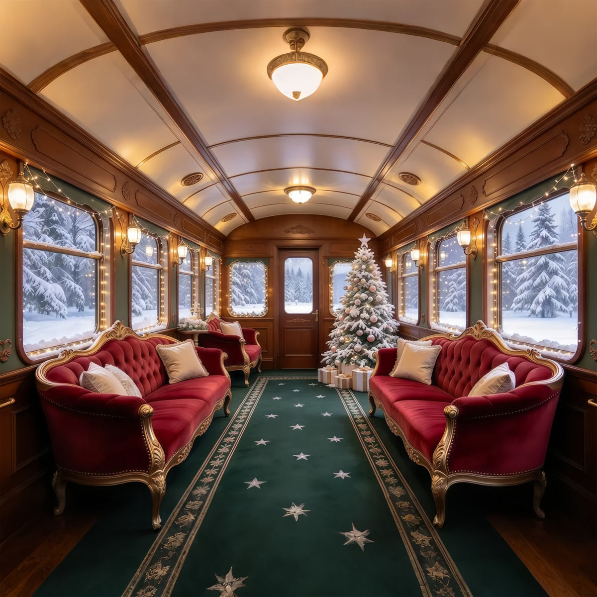 Weihnachtlicher Fotohintergrund Karmesinrote Samt Eisenbahnlounge GQ610-41