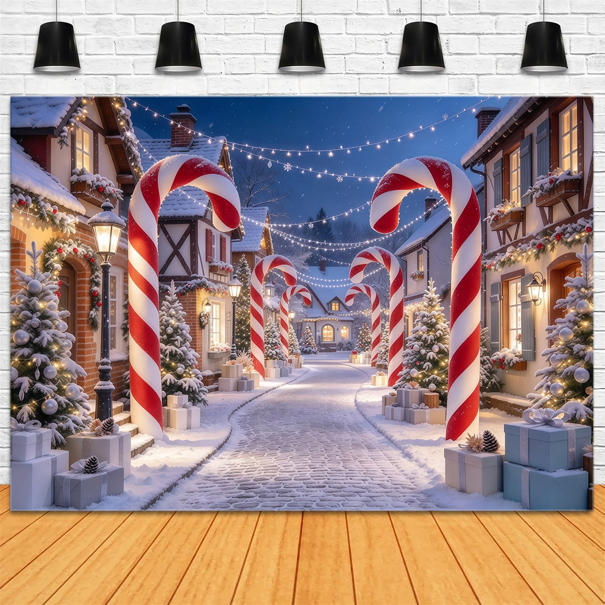 Weihnachtsdorf Hintergrund Zuckerstangenhaus Eingang GQ610-44