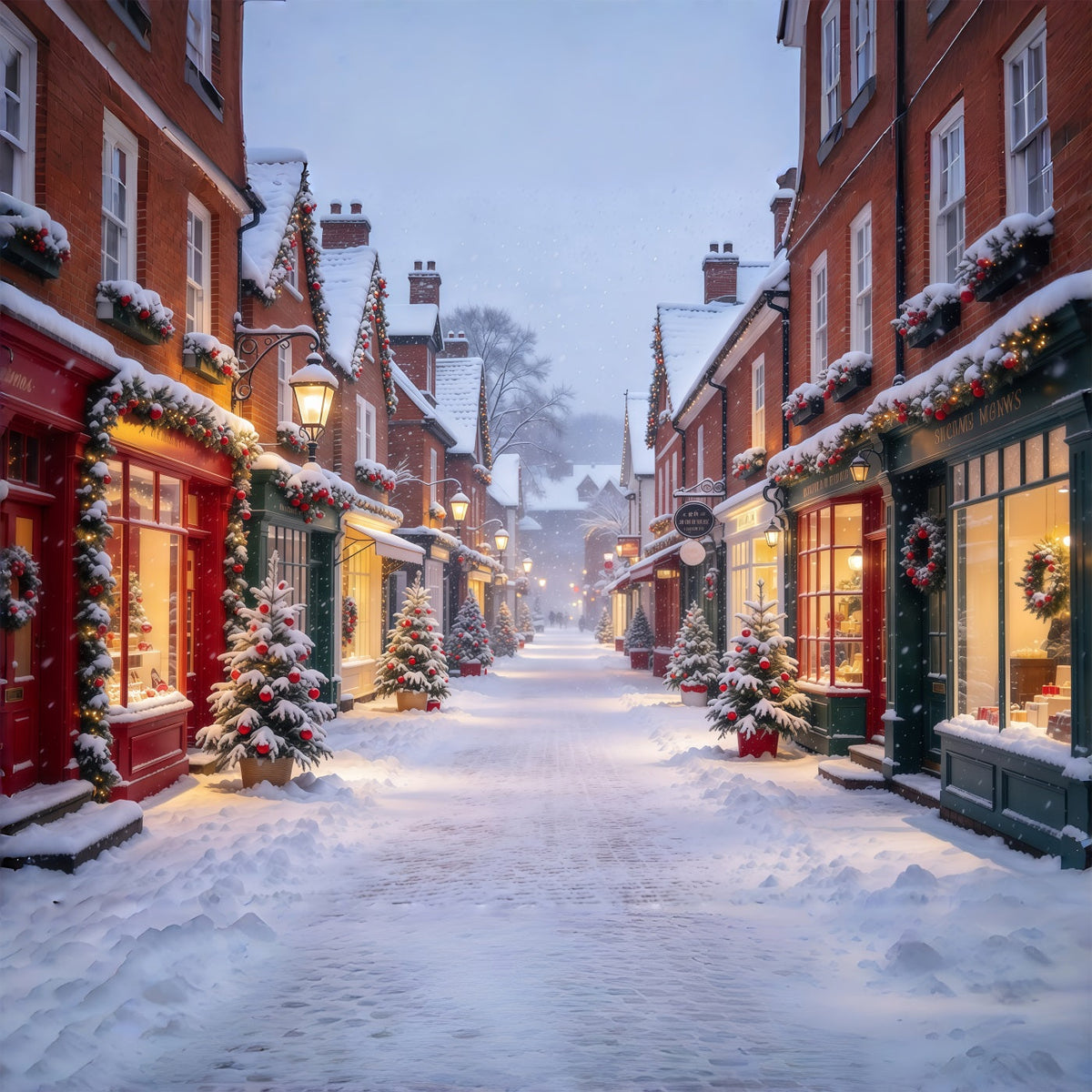 Weihnachtsdorf Hintergrund Verschneite Festliche Einkaufsstraße GQ610-53
