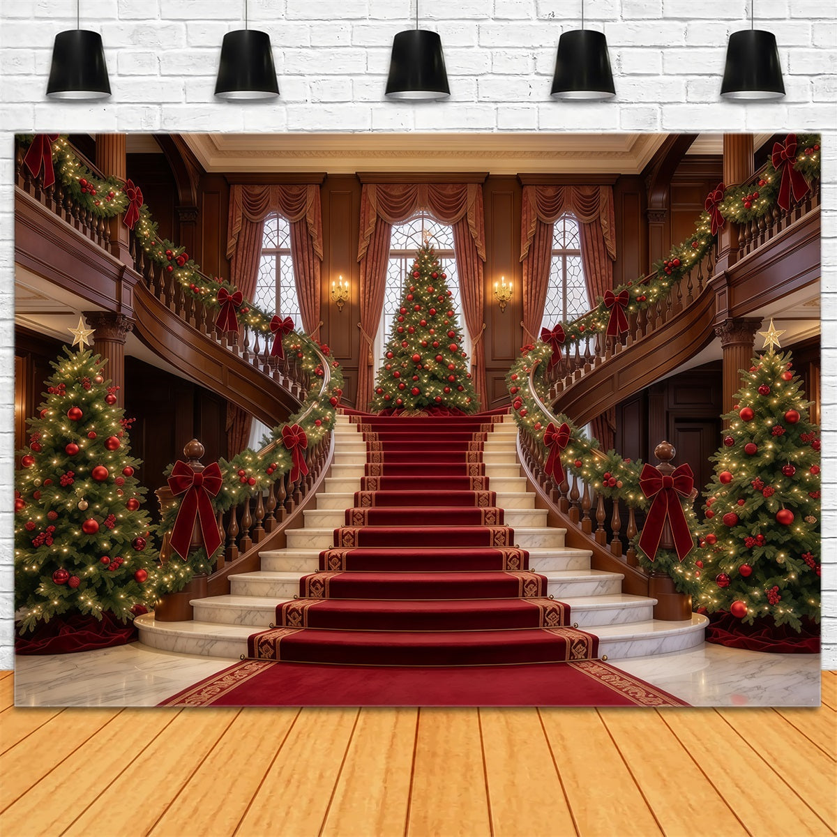 Weihnachtlicher Wohnzimmer Hintergrund Große Weihnachtstreppe Weihnachtsbaum GQ610-58