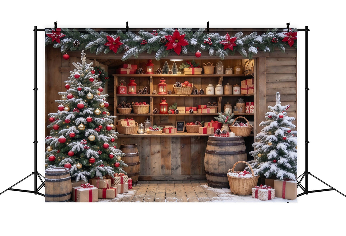 Weihnachtsladen-Hintergrund Verschneiter Rustikaler Geschenkeladen GQ610-65