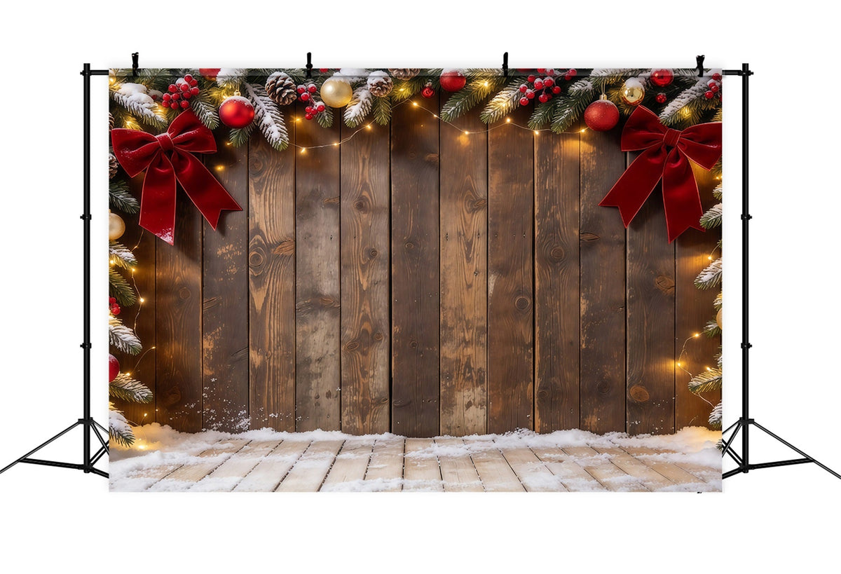 Weihnachtlicher Hintergrund Rustikaler Holzrahmen Schleife Weihnachtskugel GQ610-66