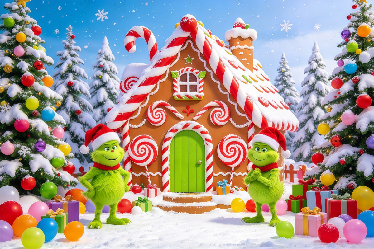 Grinch-Hintergrund Grünes Freches Lebkuchenhäuschen GQ610-70
