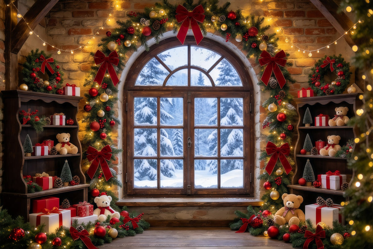 Weihnachtsfenster-Hintergrund Rustikales Spielzimmer Innenraum GQ610-74
