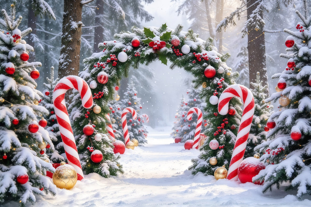 Weihnachtlicher Fotohintergrund Zuckerstangen Immergrüner Torbogen GQ610-75
