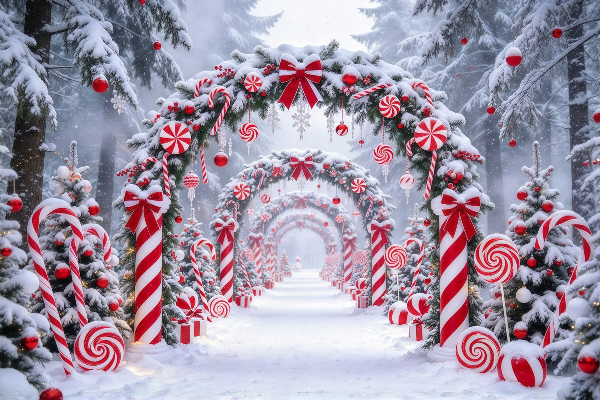 Weihnachtlicher Zuckerstangen-Hintergrund Pfefferminzbonbonland Verschneit GQ610-76