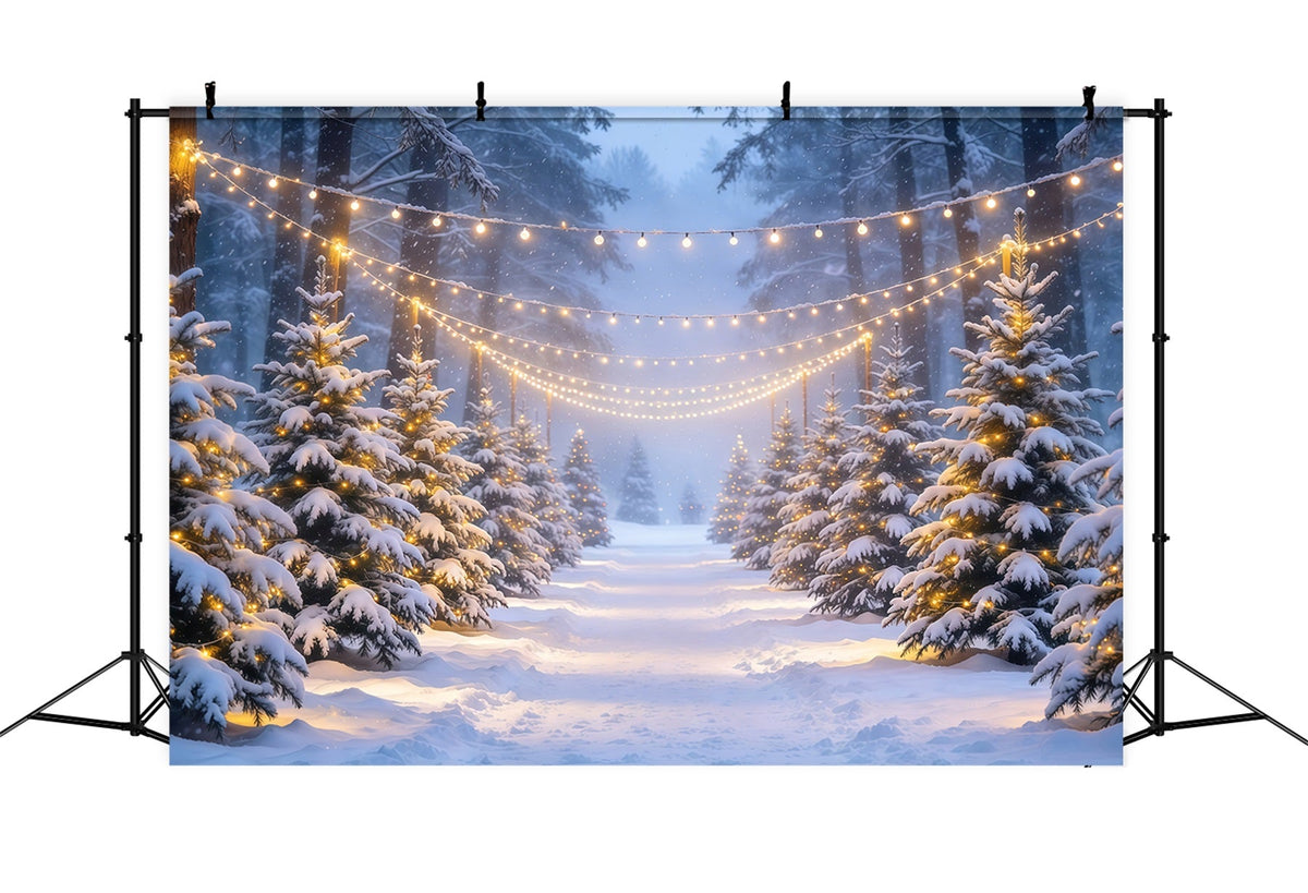 Weihnachtswald-Hintergrund Verschneiter Wald Leuchtende Lichter GQ610-80