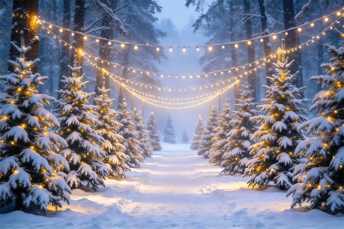 Weihnachtswald-Hintergrund Verschneiter Wald Leuchtende Lichter GQ610-80