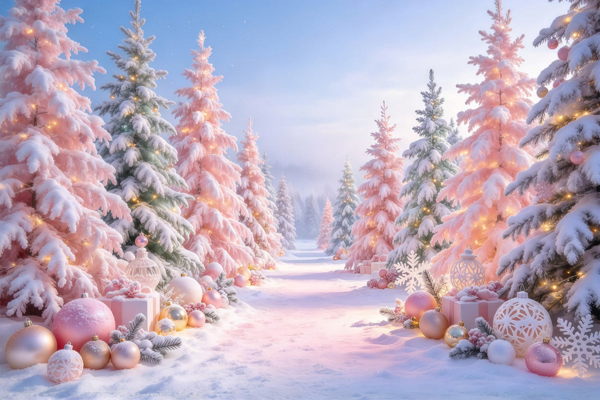 Weihnachtsbaum-Hintergrund Zartrosa Kugeln Waldkulisse GQ610-85