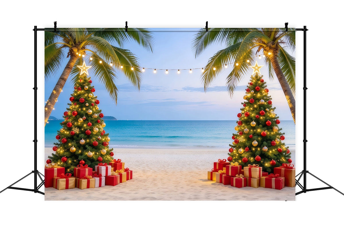 Tropischer Weihnachtshintergrund Strand Meer Zwei Bäume GQ610-86