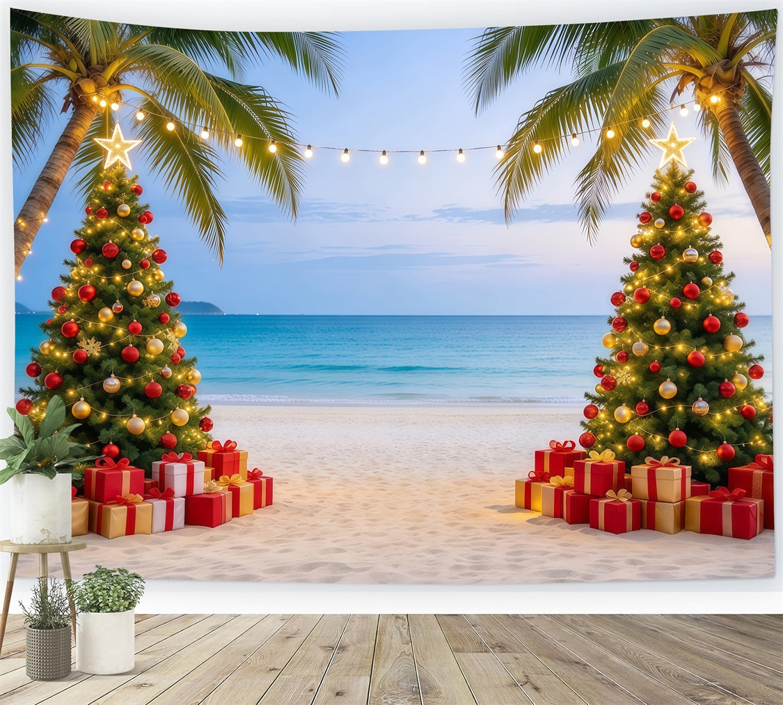 Tropischer Weihnachtshintergrund Strand Meer Zwei Bäume GQ610-86