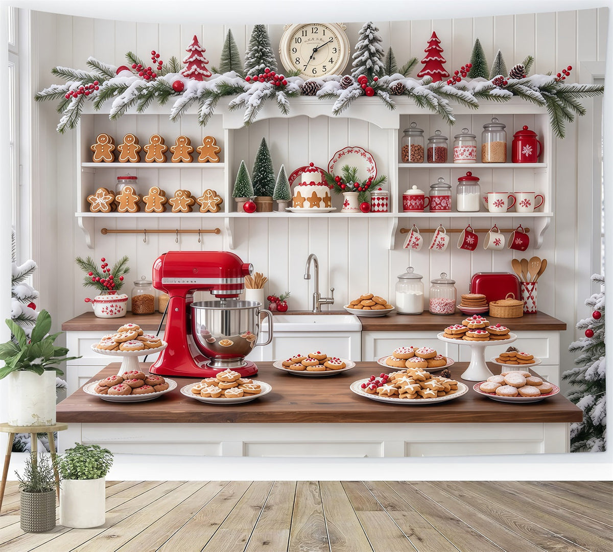 Weihnachtlicher Hintergrund Weiße Küche Keksebacken Lebkuchen GQ610-89