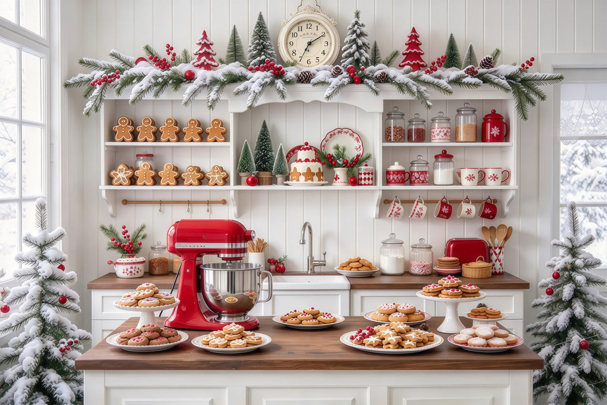 Weihnachtlicher Hintergrund Weiße Küche Keksebacken Lebkuchen GQ610-89
