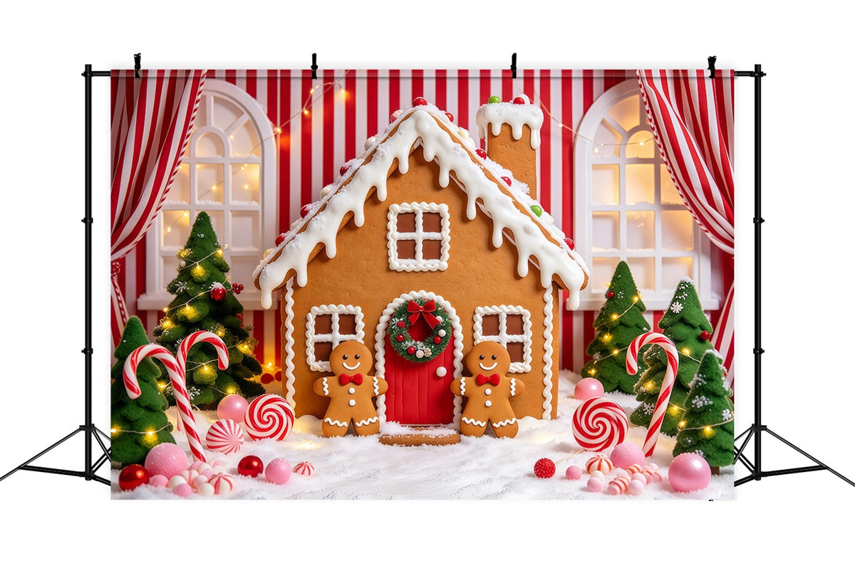 Lebkuchenhaus-Fotohintergrund Niedliches Zuckerstangen-Häuschen GQ610-91