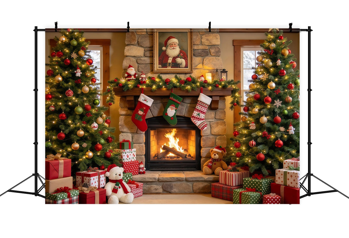 Weihnachtlicher Fotohintergrund Santa-Porträt Steinkamin GQ610-93