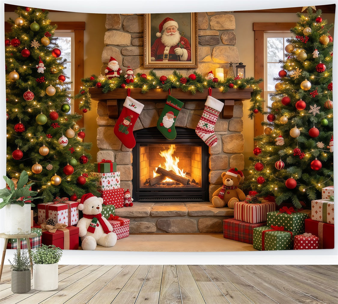 Weihnachtlicher Fotohintergrund Santa-Porträt Steinkamin GQ610-93