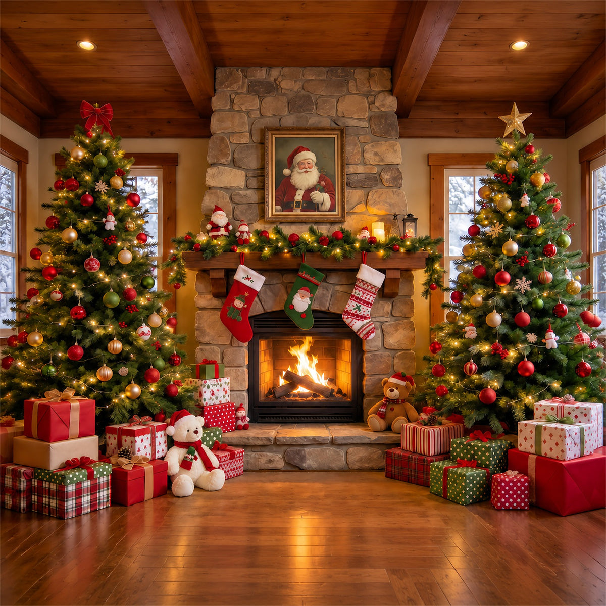 Weihnachtlicher Fotohintergrund Santa-Porträt Steinkamin GQ610-93