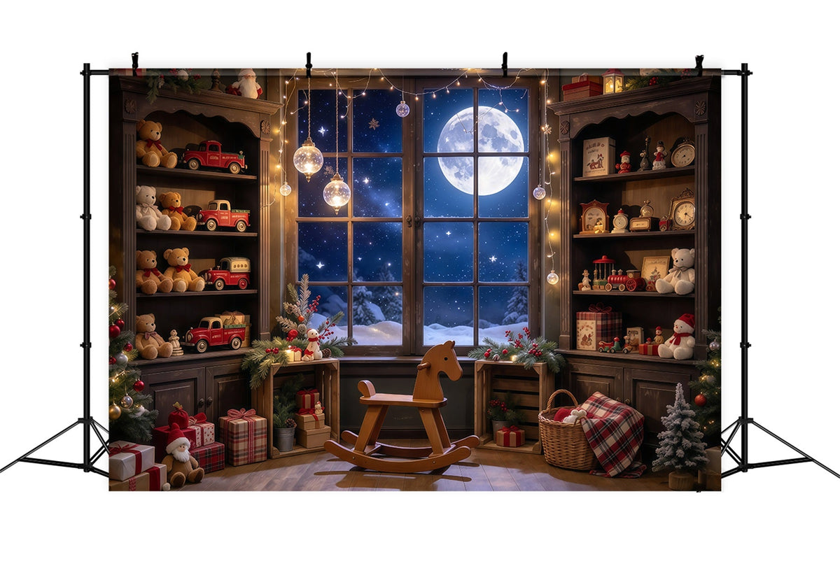 Weihnachtlicher Werkstatt-Hintergrund Mondbeschienene Spielzimmer-Fensterauslage GQ610-97