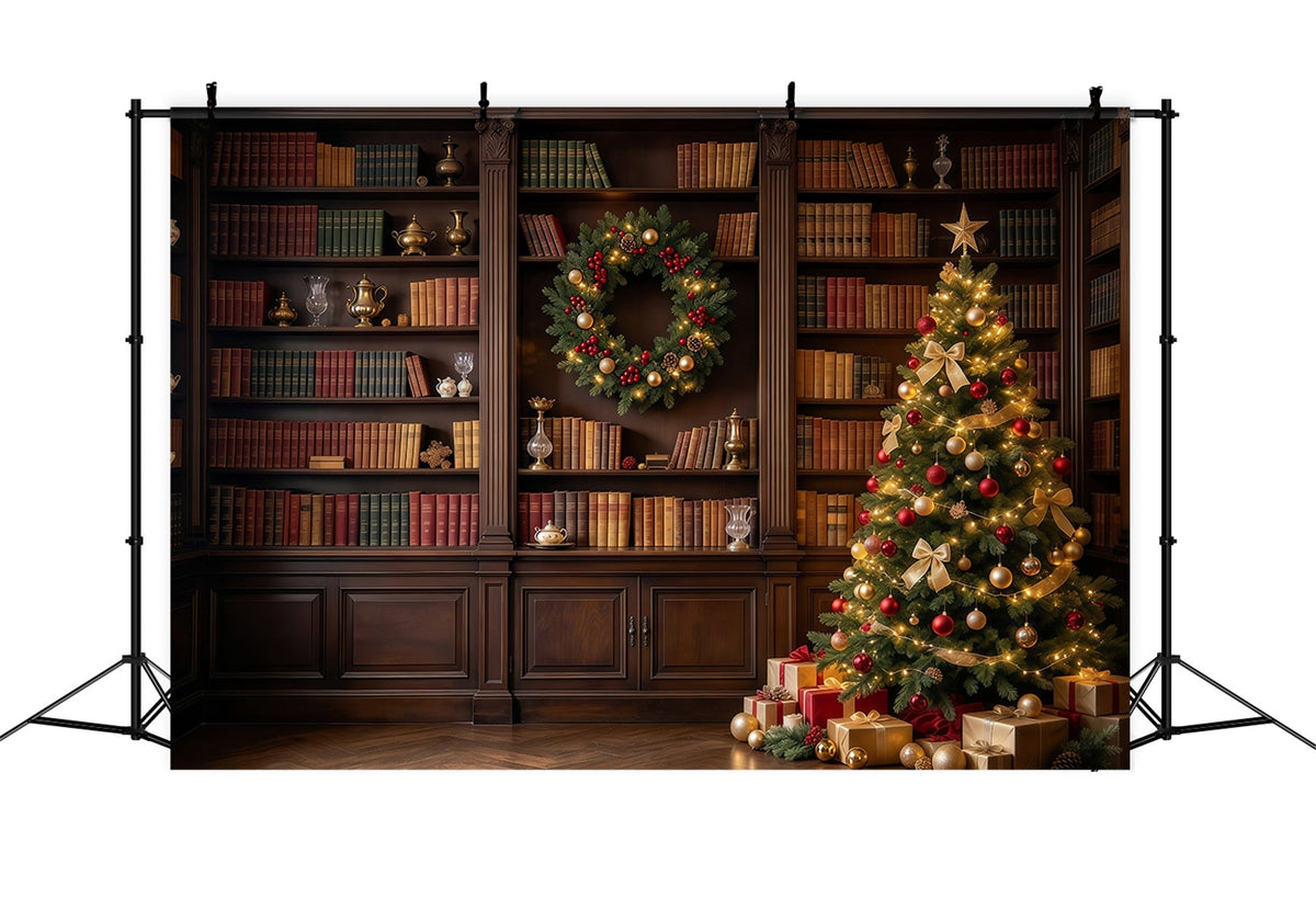 Viktorianischer Weihnachtshintergrund Klassische Bibliothek Weihnachtsbaum-Auslage GQ610-98