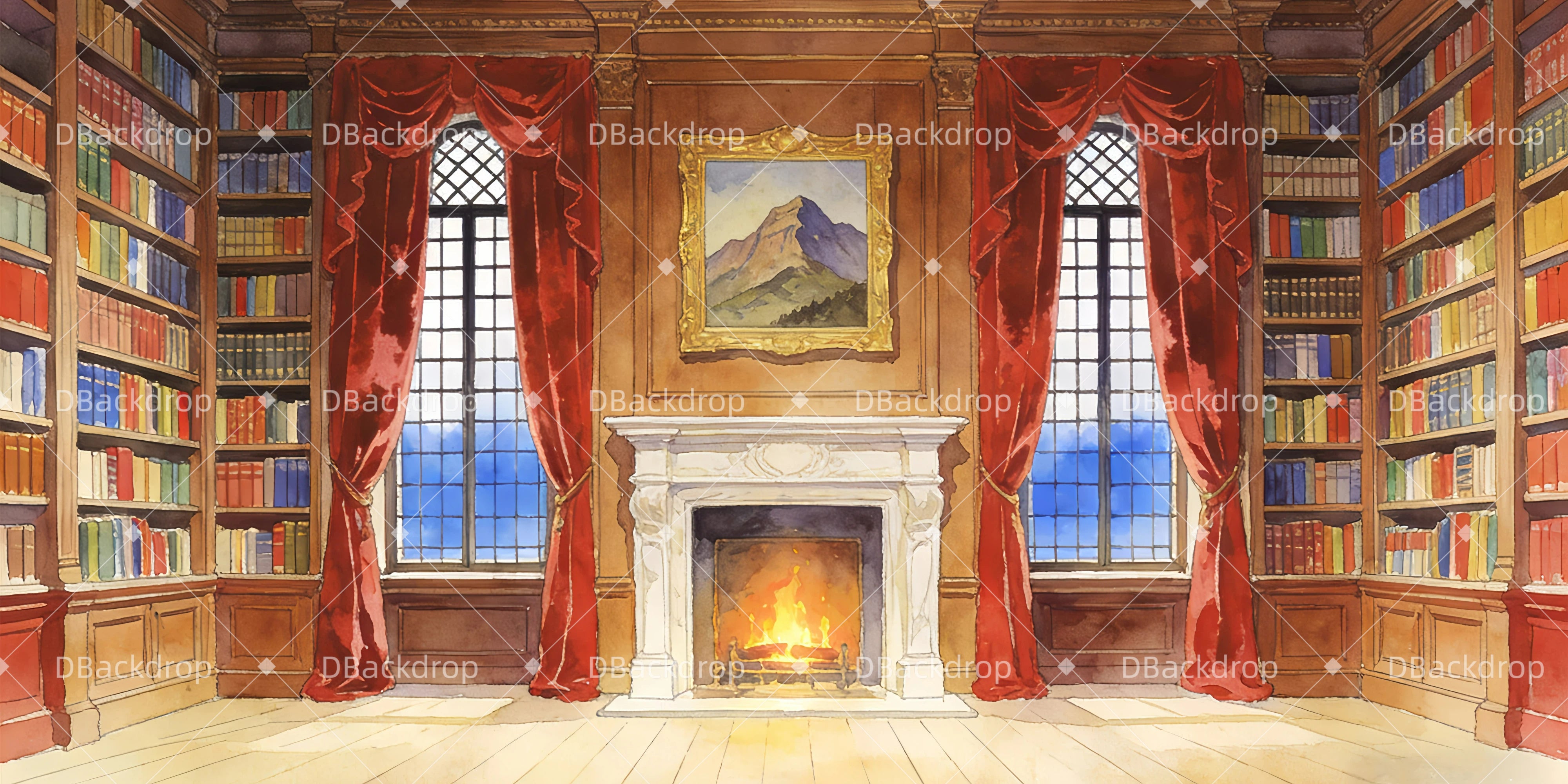 Theater Backdrops Viktorianisches Arbeitszimmer Theaterbühne mit Vorhang GQ63-T29