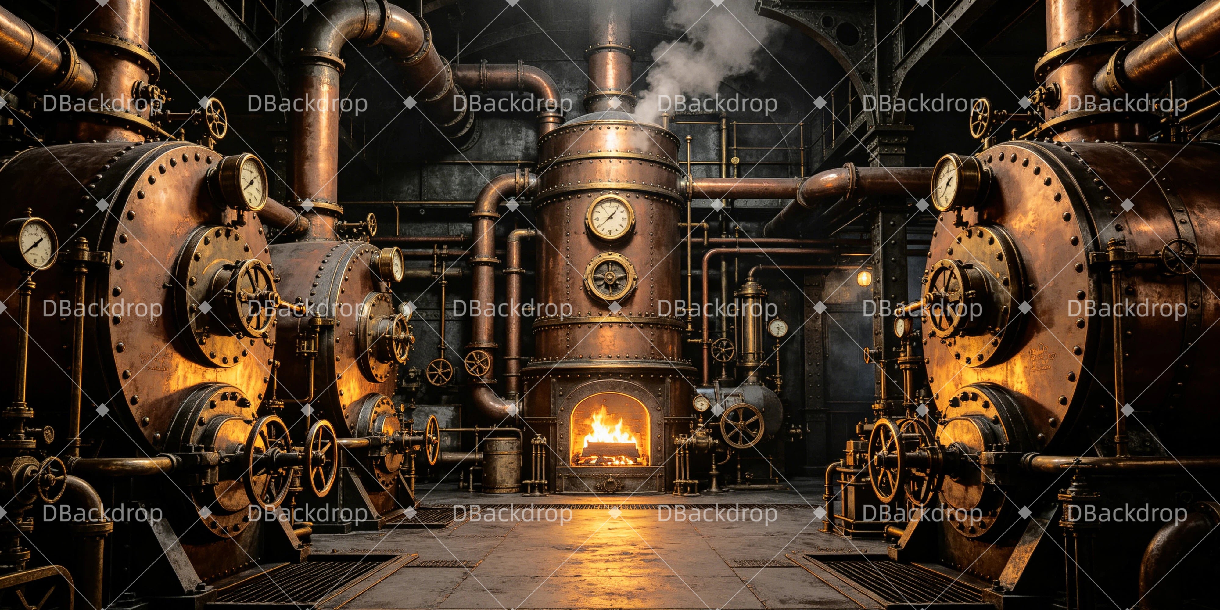 Steampunk Kulisse Dampfkessel und Maschinenraum VBS Hintergrund GQ64-T16