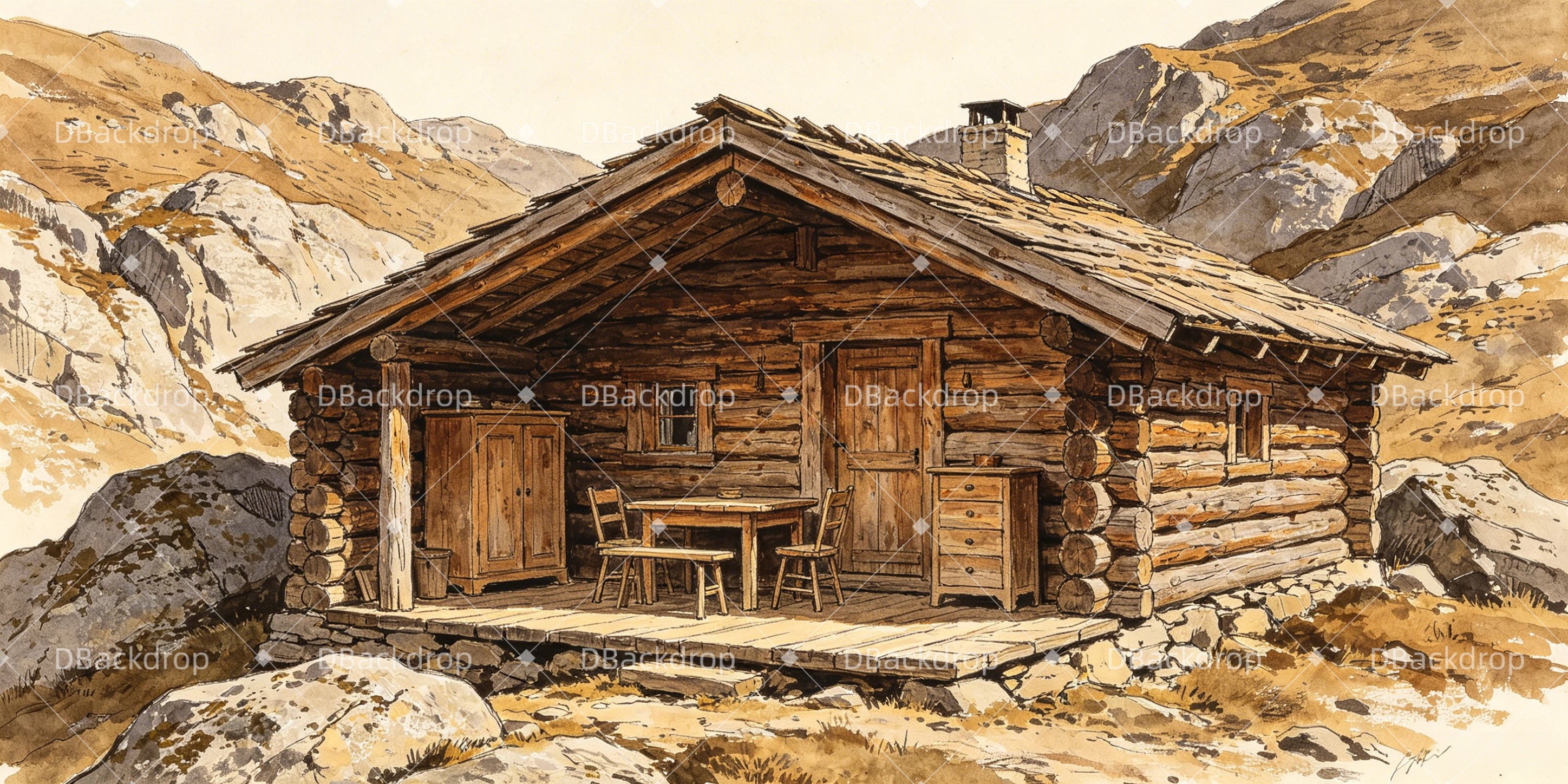 Bergütte Bühnenhintergrund Theaterkulisse zum Verkauf GQ66-T37