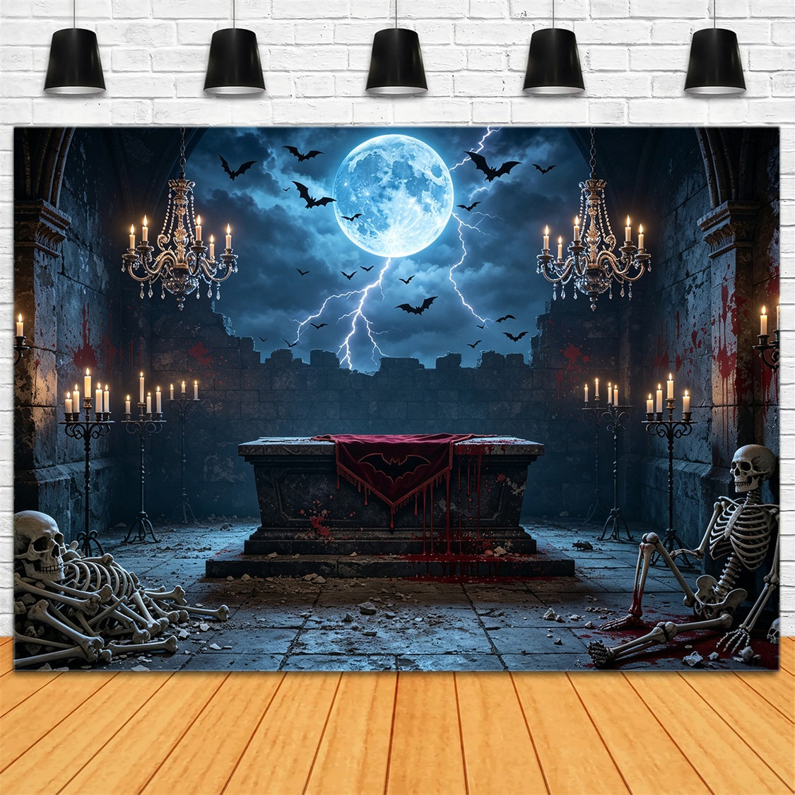 Vampir-Kulisse Mondbeschienener Blutiger Skelettaltar Halloween-Kulisse Für Fotografie GQ67-100