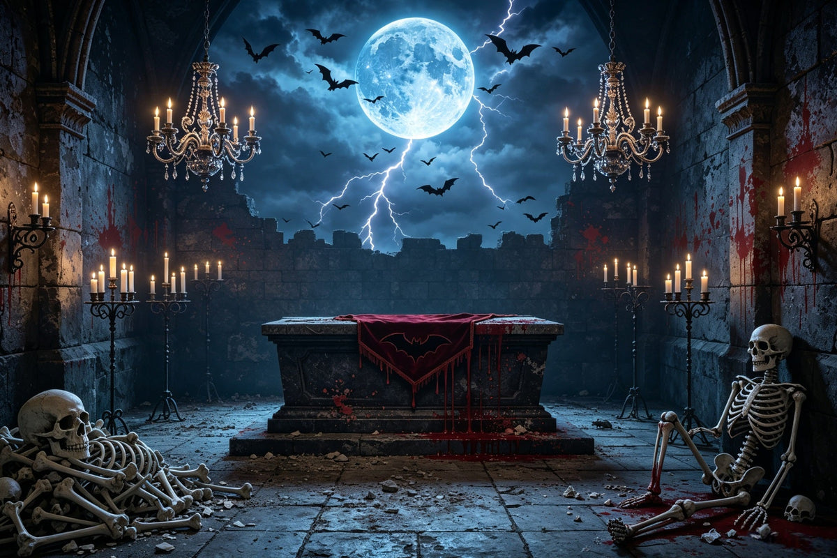 Vampir-Kulisse Mondbeschienener Blutiger Skelettaltar Halloween-Kulisse Für Fotografie GQ67-100