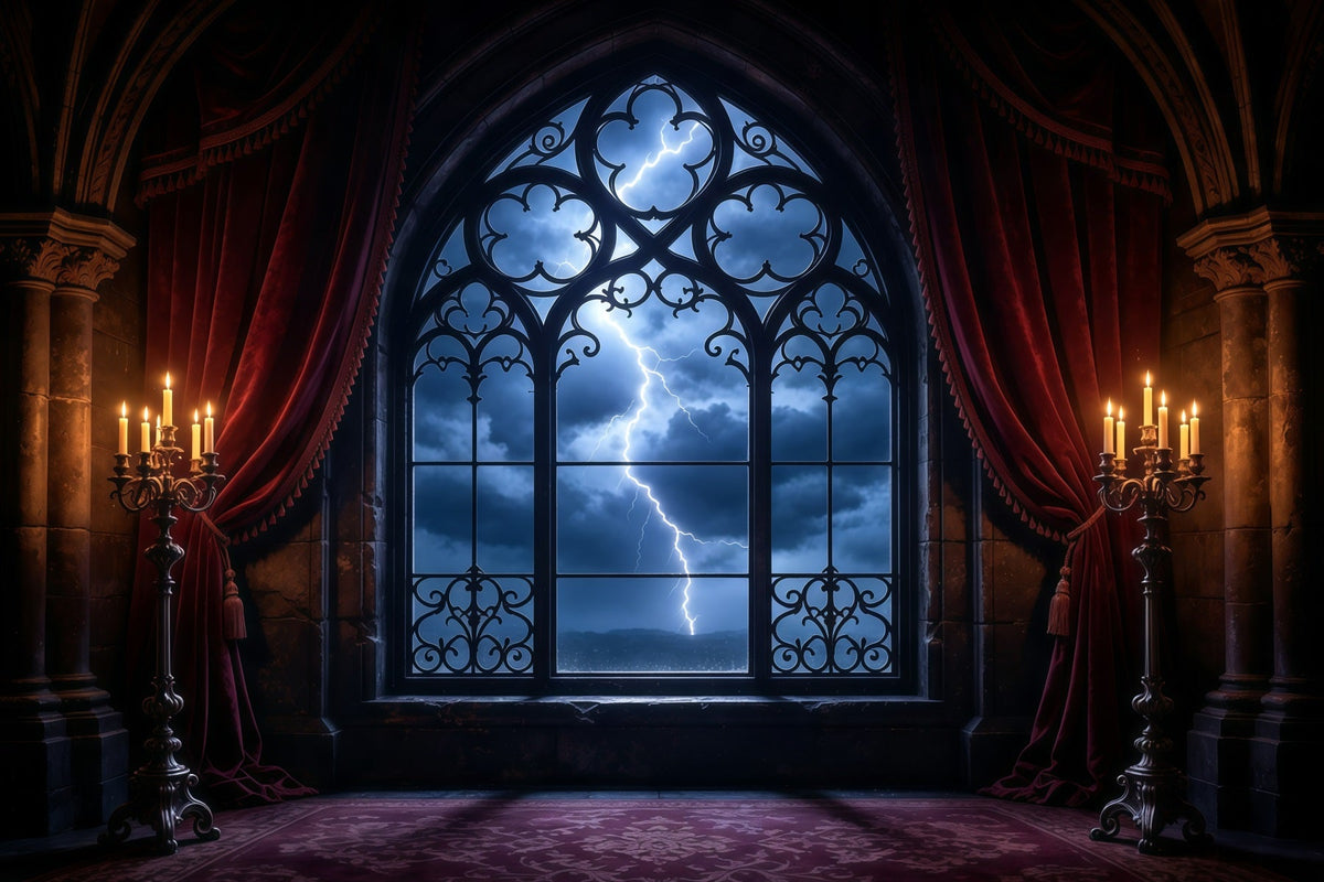 Vampir-Hintergrund Blitz-Gothic-Fensterkammer 8X8 Halloween-Hintergrund GQ67-102