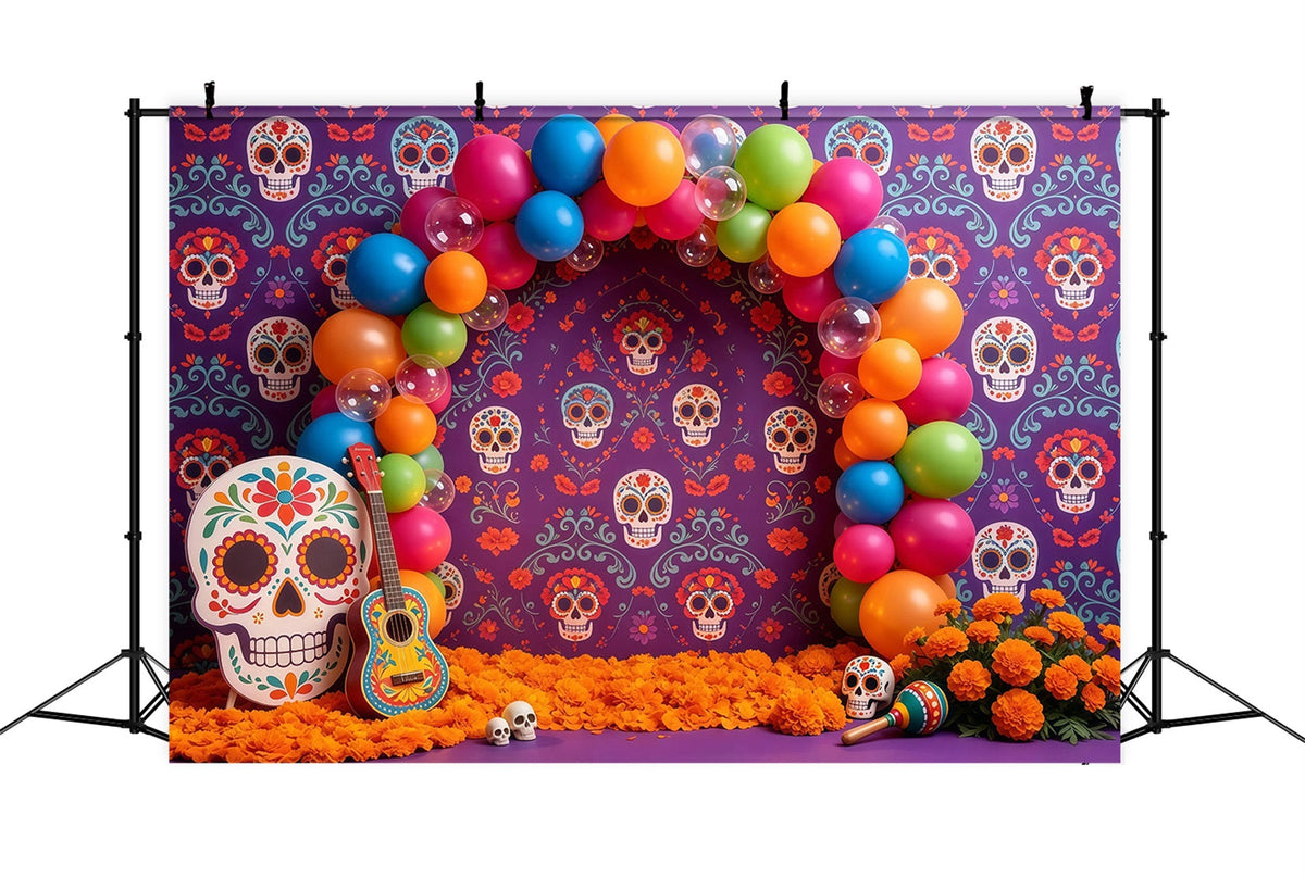 Zuckerschädel-Hintergrund Bunter Ballonbogen Halloween-Hintergrund Für Kinder GQ67-106