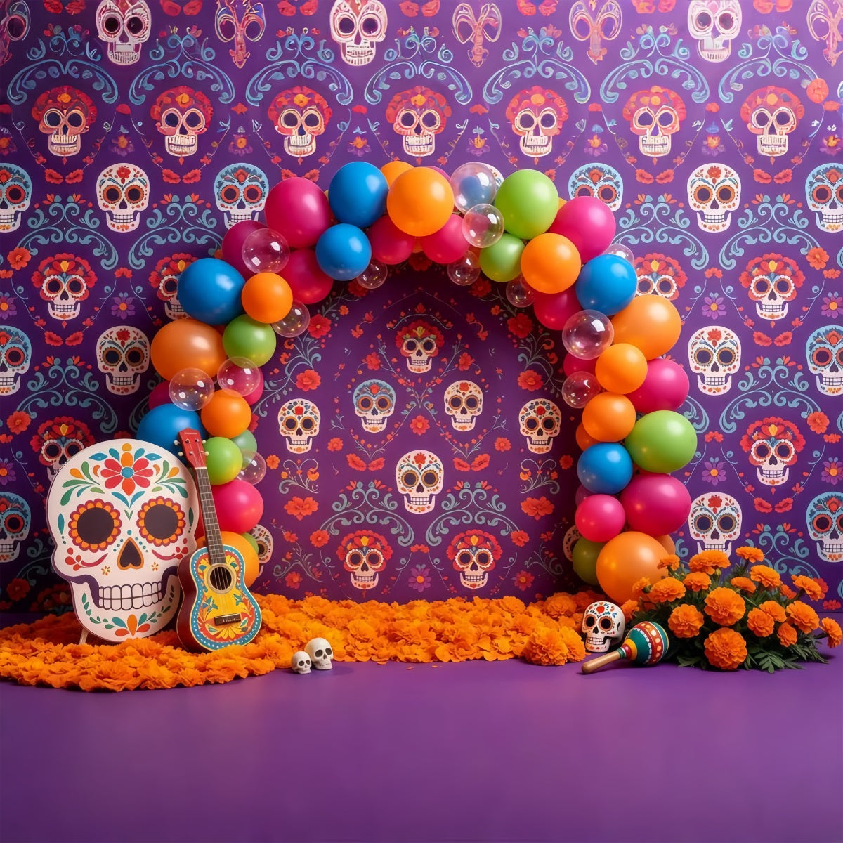 Zuckerschädel-Hintergrund Bunter Ballonbogen Halloween-Hintergrund Für Kinder GQ67-106
