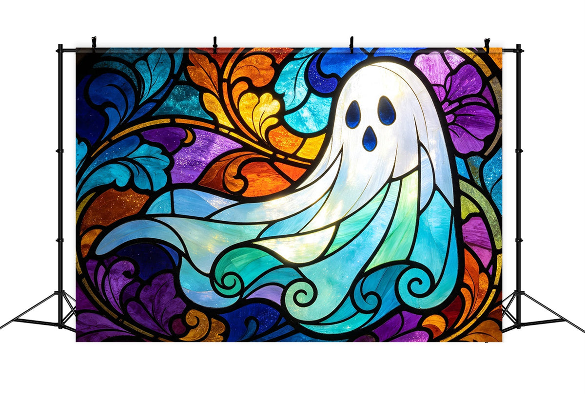 Geister-Buntglas-Hintergrund Wandteppich Buntes Fenster Garagentor Halloween-Hintergrund GQ67-109