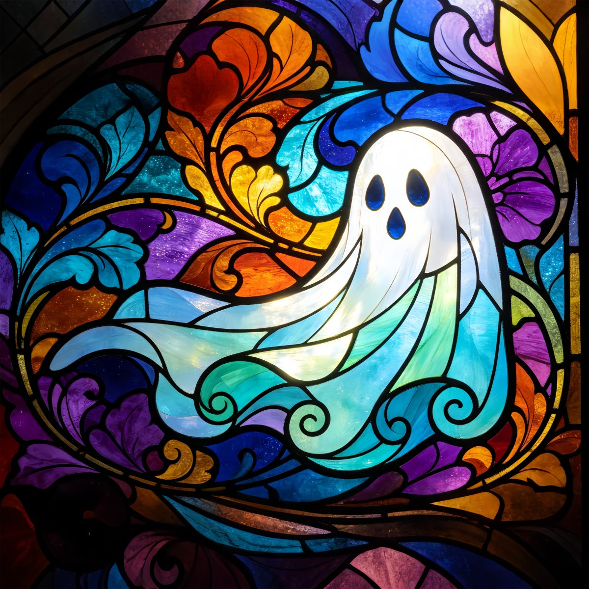 Geister-Buntglas-Hintergrund Wandteppich Buntes Fenster Garagentor Halloween-Hintergrund GQ67-109