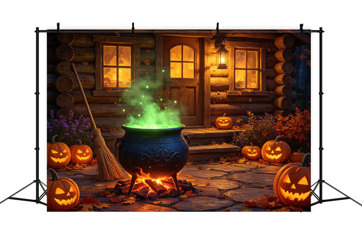 Hexenküchen-Hintergrundbanner Leuchtender Kessel Hüttenveranda Beste Halloween-Hintergründe GQ67-113