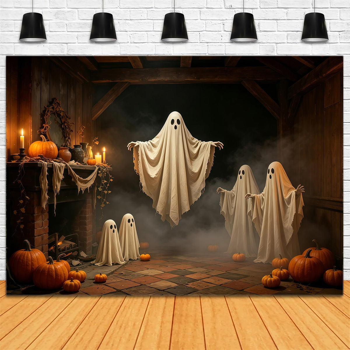 Halloween-Geisterkulisse Schwebende Versammlung Im Kerzenschein Gotische Halloween-Kulisse GQ67-81
