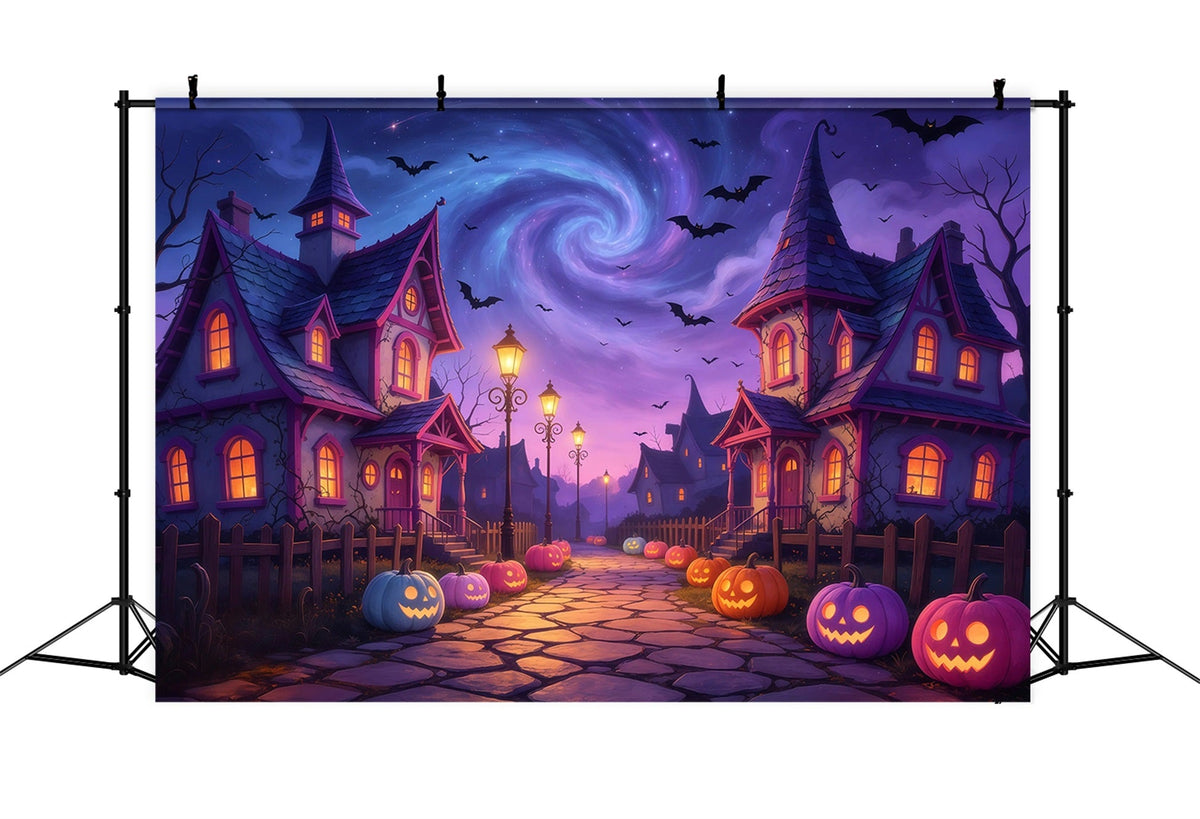 Gruselige Stadtkulisse Kürbisdorfweg In Der Dämmerung Große Halloween-Kulissen GQ67-83