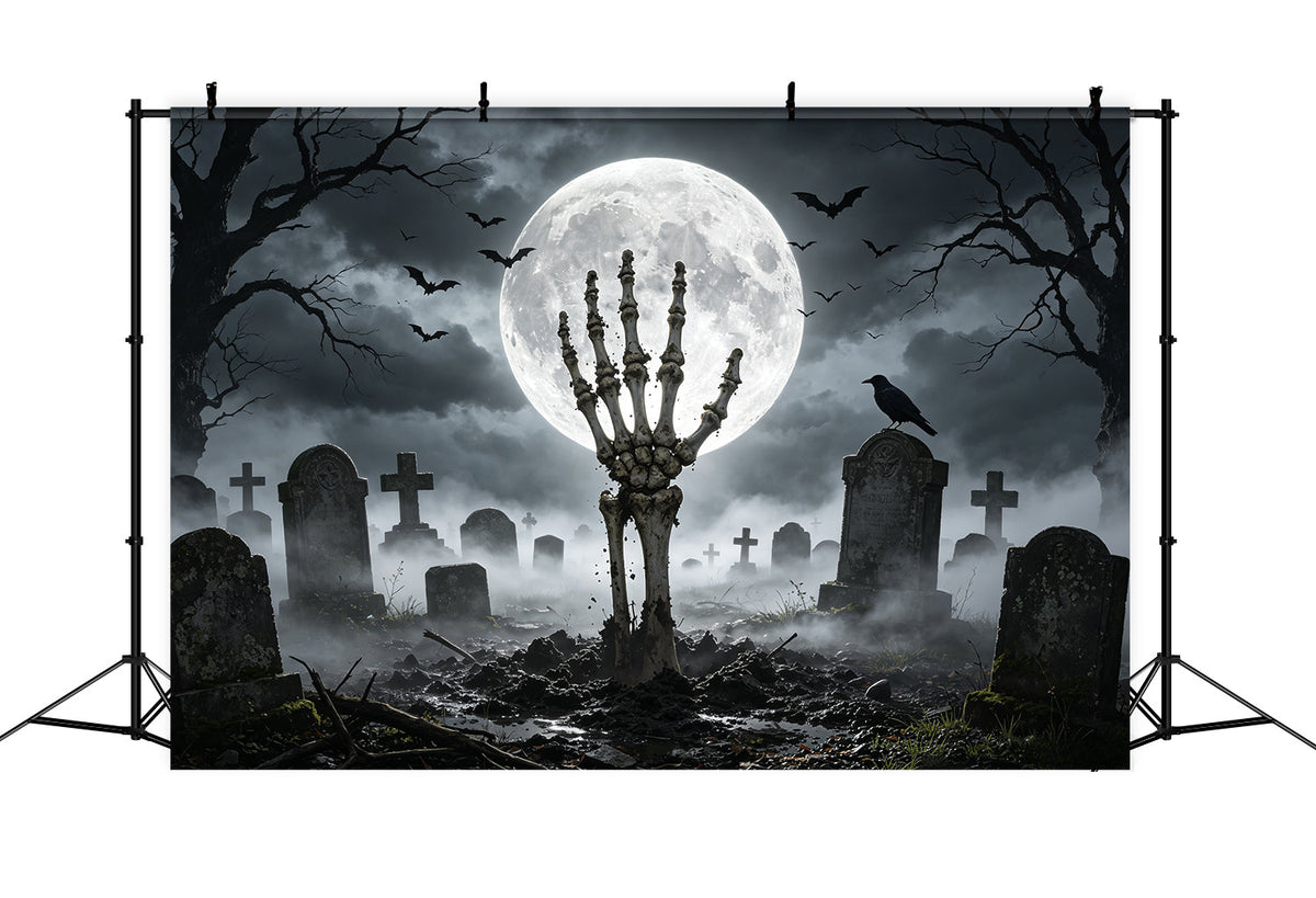 Halloween-Friedhof-Hintergründe Mondbeschienene Skeletthand Gruselige Hintergründe GQ67-84