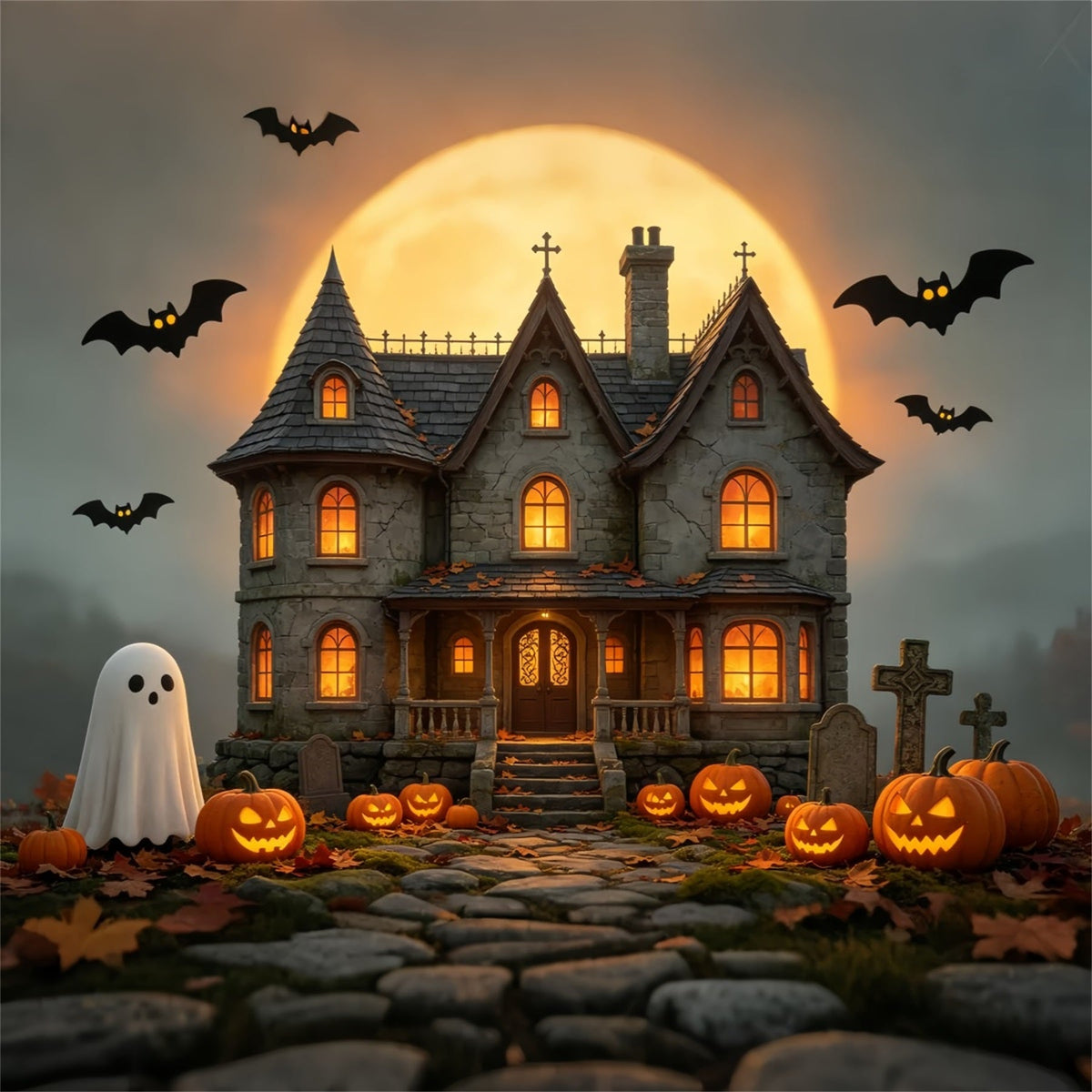 Halloween-Hauskulisse Goldener Mond Spukhaus-Kulissen Halloween GQ67-85