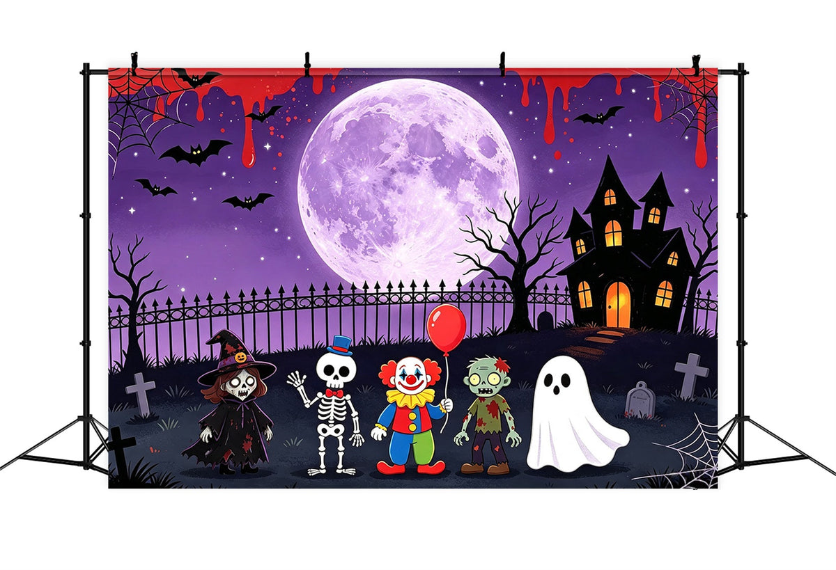 Geisterbühnenhintergrund Cartoon-Monster Mondlichtversammlung Lila Halloween-Hintergrund GQ67-93