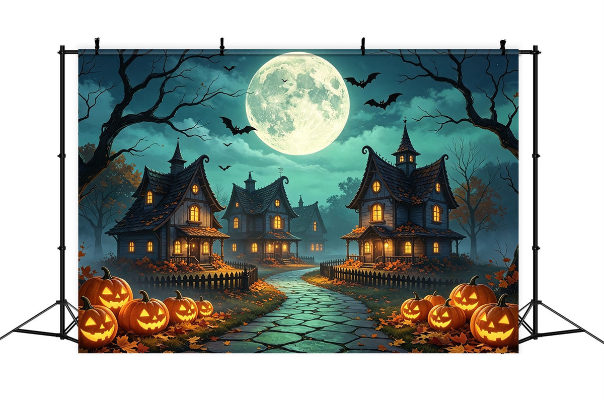 Hintergrundkulisse Für Halloween-Dorf Mondbeschienenes Kürbishäuschen Horrorfilm-Hintergrund GQ67-96