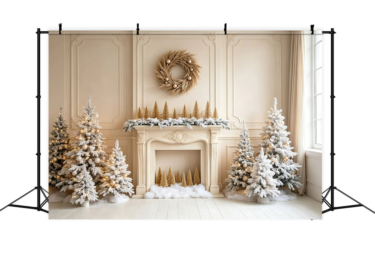 Weiße Weihnachtskulisse Kamin, Kiefern, Mauer Studio-Weihnachtskulisse GQ68-103